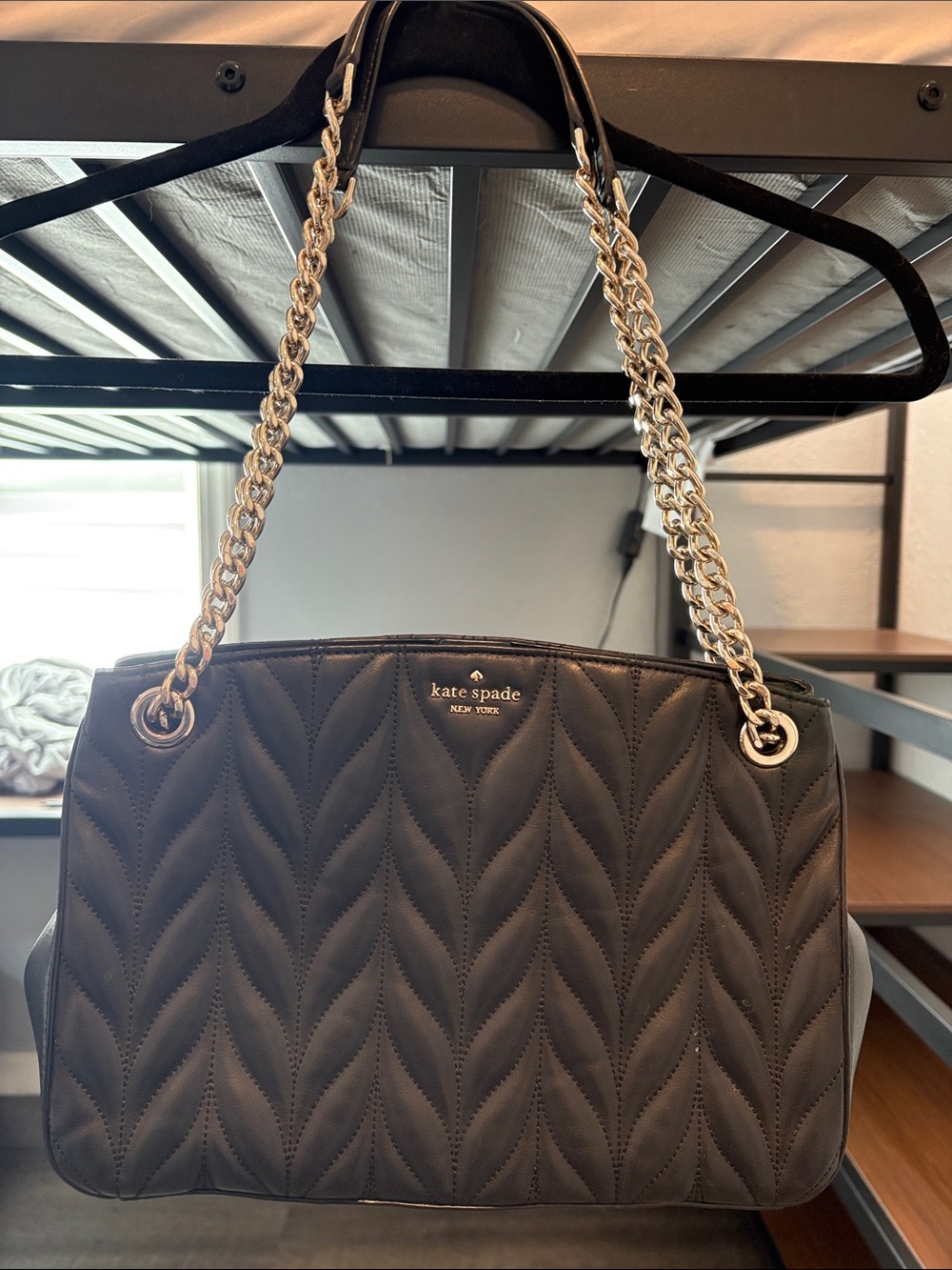 kate spade Black Quilted Chevron Chain-Handle Shoulder Bag
